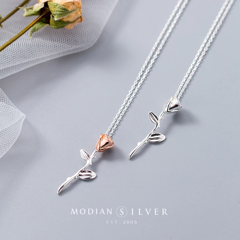 Modian Romantic 925 Sterling Silver Rose Flower Pattern Short Chain Necklace for Women Rose Gold Color Charm Luxury Fine Jewelry
