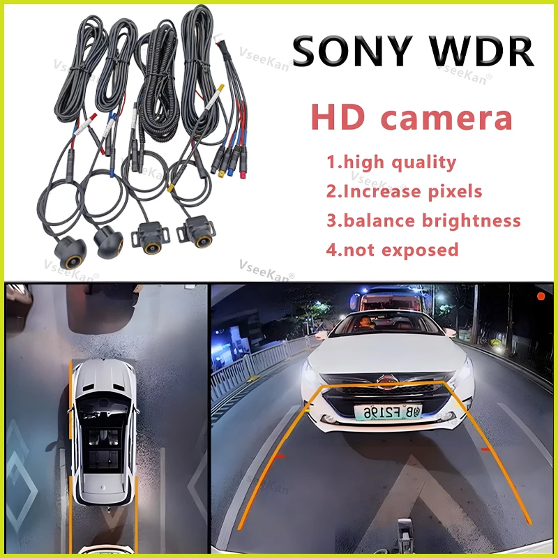 AHD 1080P/720P 3D 360°Camera Panoramic Surround View Right/Left/Front/Rear View Camera for Android Auto Radio Golden lens