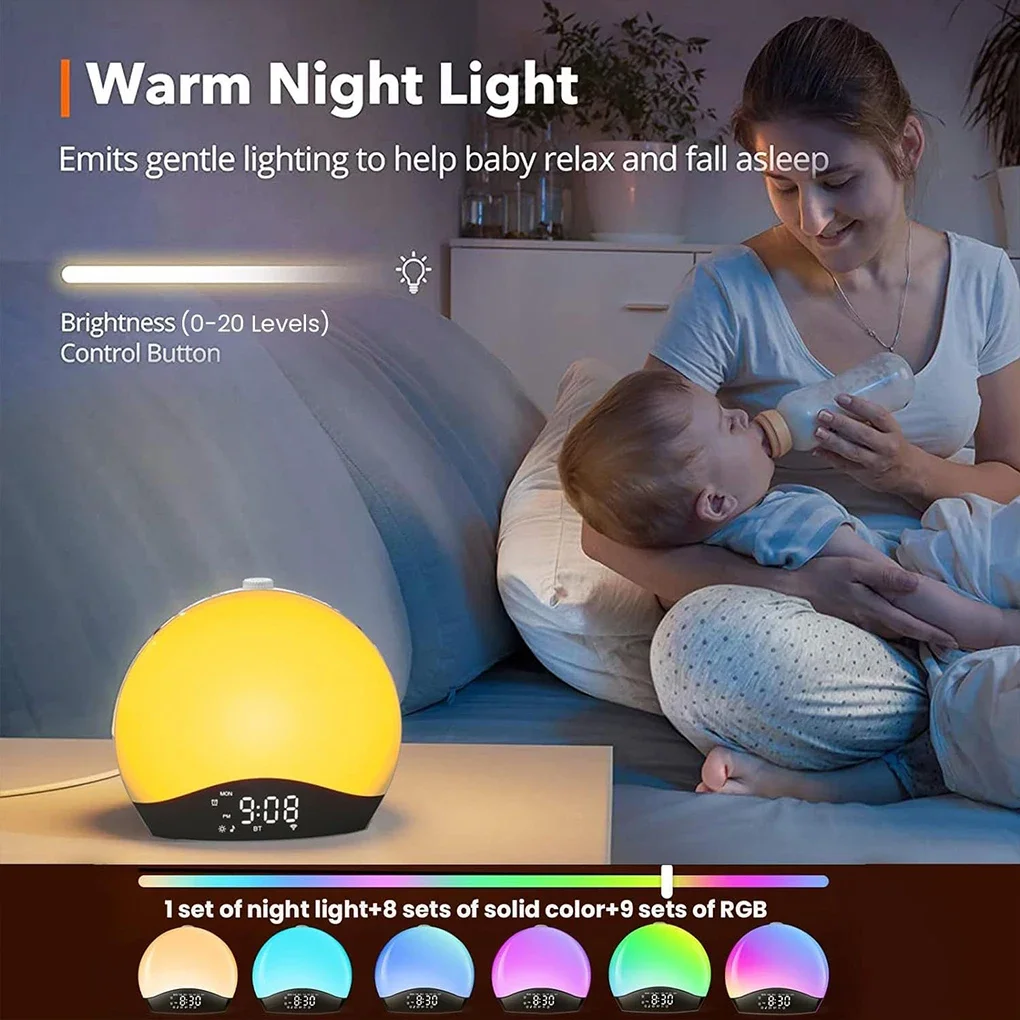 Sunlight Alarm Clock with Sunrise Simulation Adjustable Brightness Wake up Light Bluetooth-compatible Speaker Clock for Bedroom