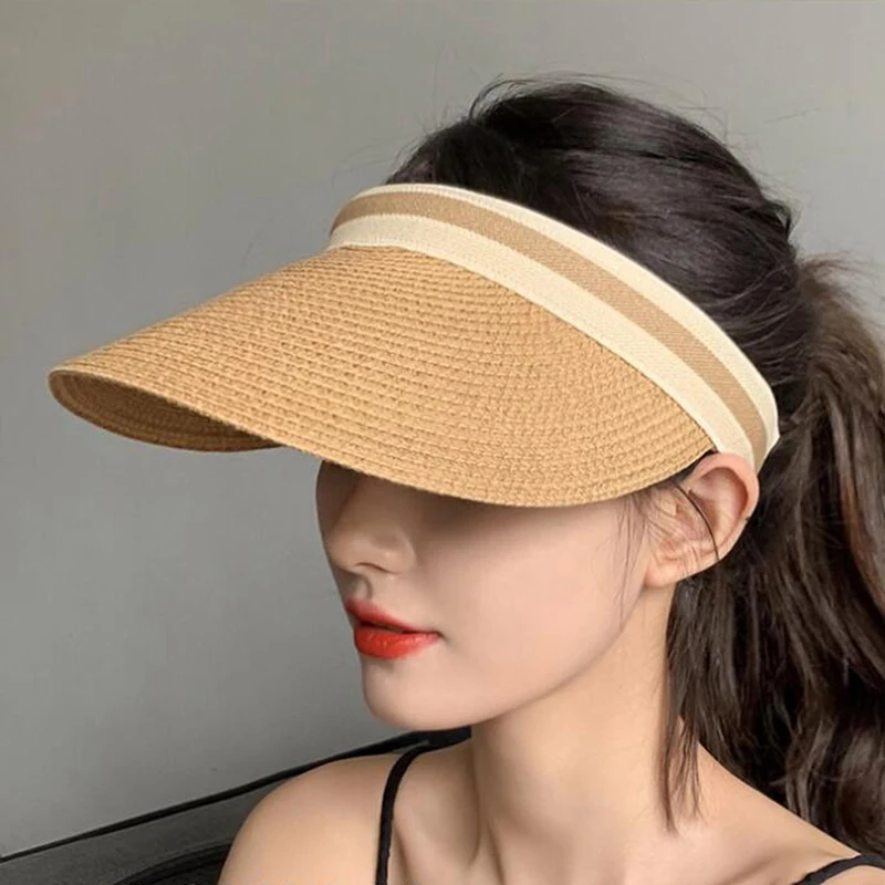 2023 Mew Hot summer sun hat with pearl adjustable big heads wide-brimmed beach hat UV protection packable sun visor hat with