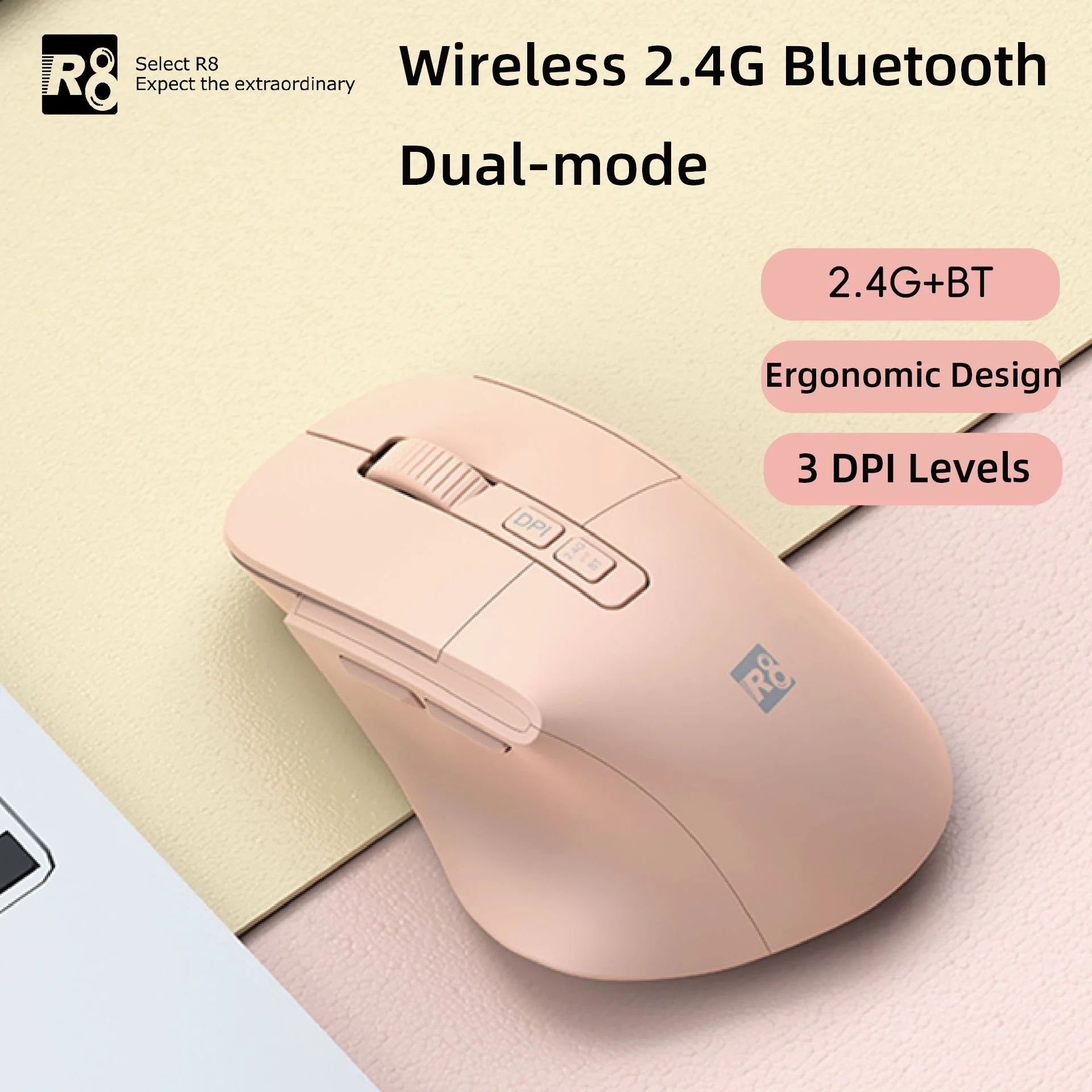 Wireless 2.4G Bluetooth Dual-mode 3 Levels DPI Ergonomic Design Palm-fitting Contour Widely Compatible Office Use Mouse