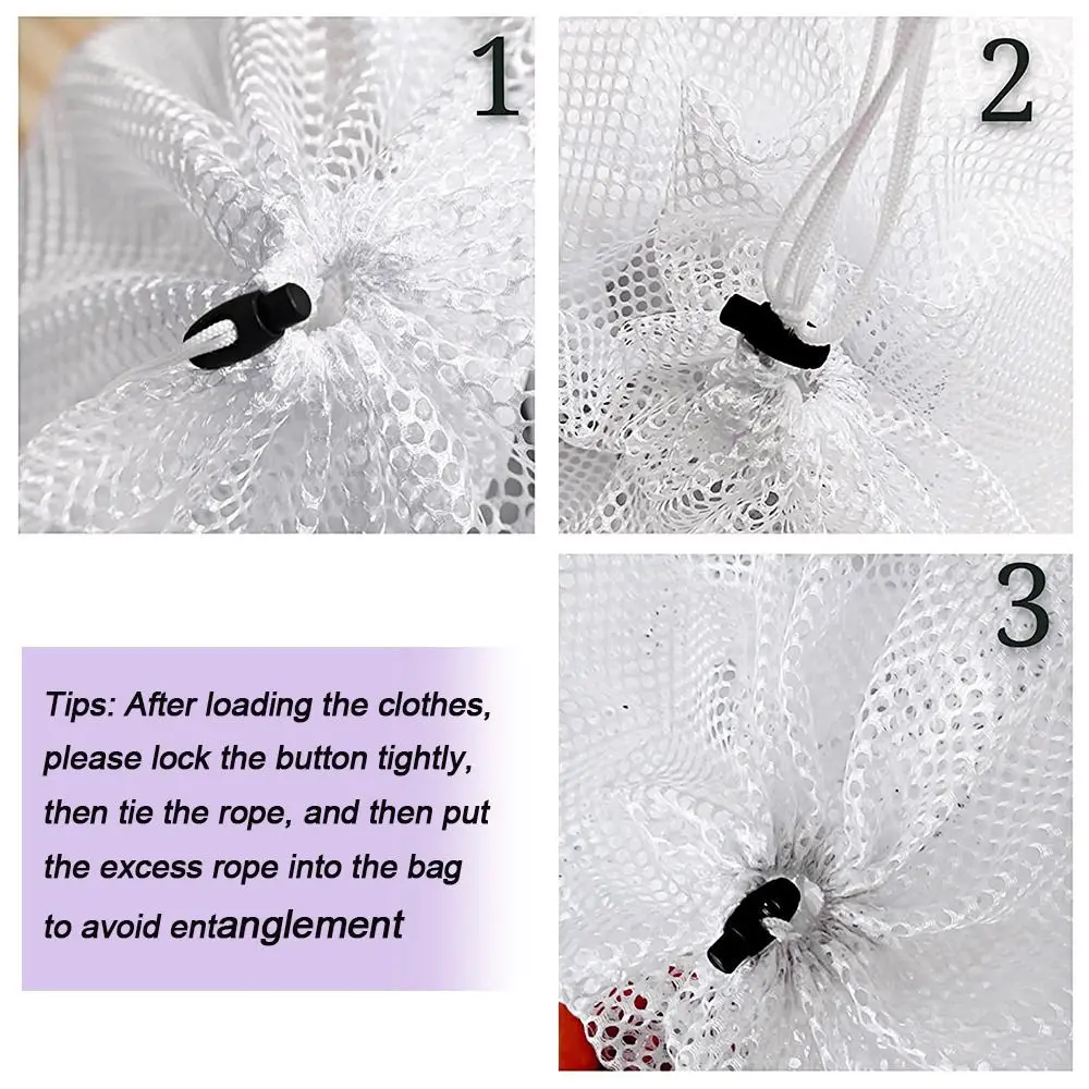 Durable White/Black Nylon Mesh Drawstring Storage Pouch Bag Multi Purpose Home Travel Outdoor Activity Pouch Laundry Bag