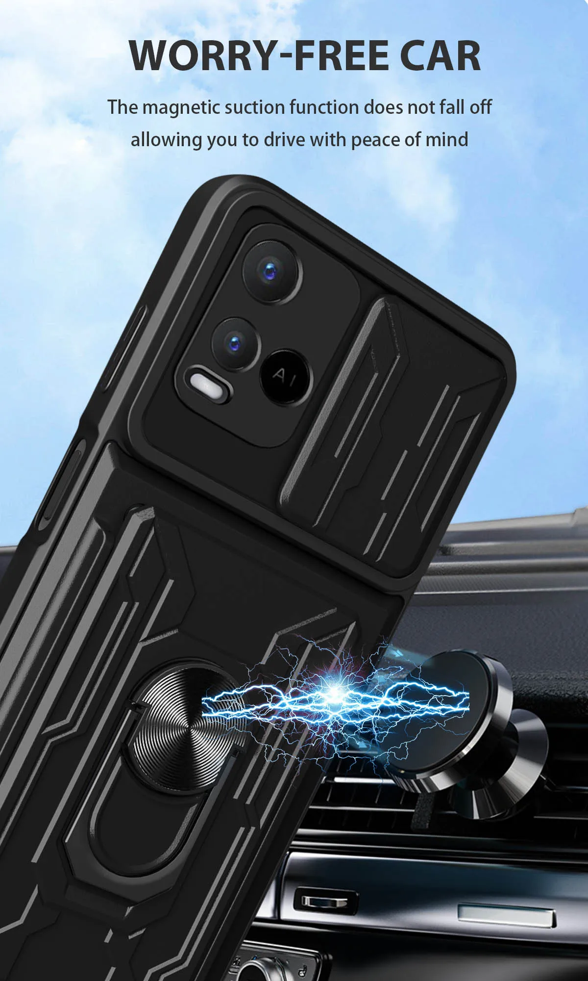 Shockproof Armor Phone Case For Vivo V21 V23E X80 V25 V27 Pro V29 4G 5G Car Magnetic Holder Ring Protect Cover For