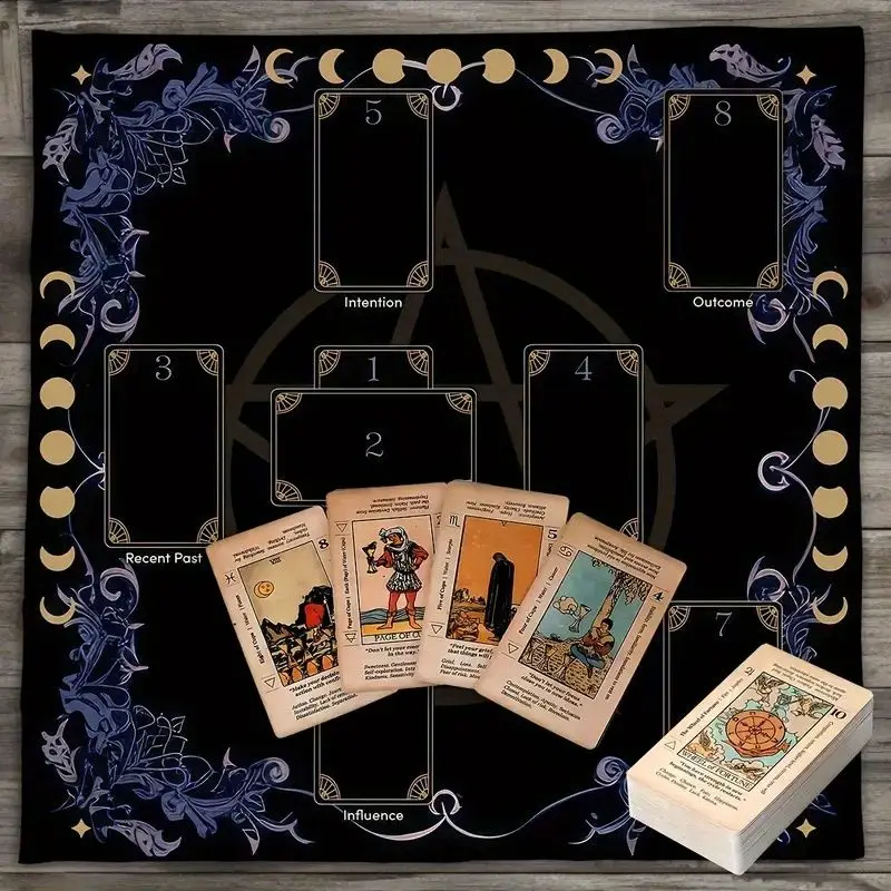VIKAMA Five Star Moon Phase Eight Card Position Tarot Tablecloth Altar Divination Spiritual Underworld Divination Desktop Layout