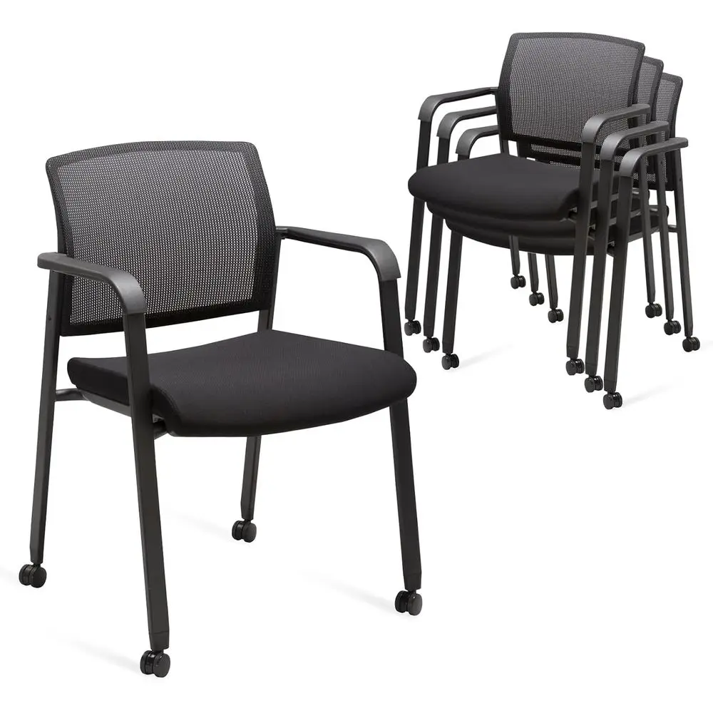 

Стул для конференц-залов с колесиками, сетчатой спинкой и эргономичной поясничной опорой для переговорных комнат, лобби, приемных и учебных заведений