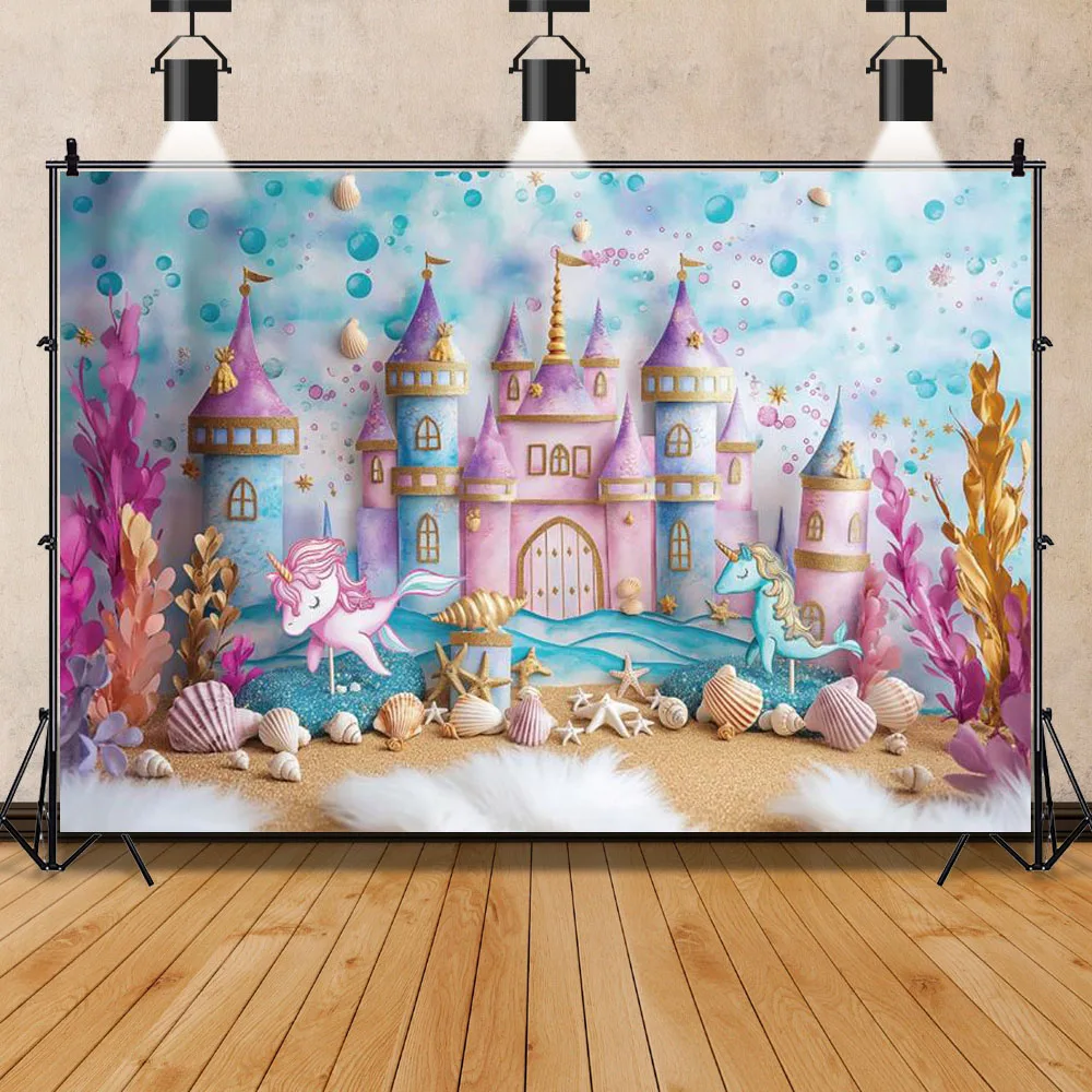 Einhorn Thema Fotografie Hintergrund Junge Mädchen alles Gute zum Geburtstag Party Dekor rosa Prinzessin Schloss Neugeborenen Baby Dusche Foto Hintergrund