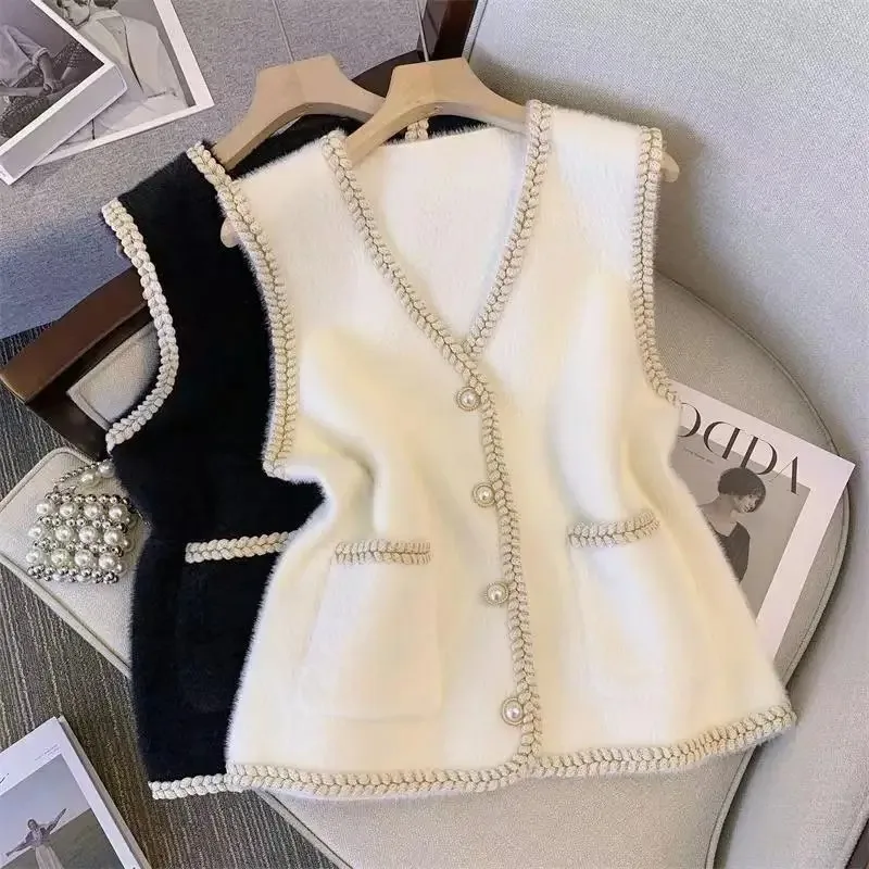 

Temperament Office Lady Simplicity Elegant Sweater Vest Loose Casual Patchwork Buttons V-neck Sleeveless Women's Clothing 2023