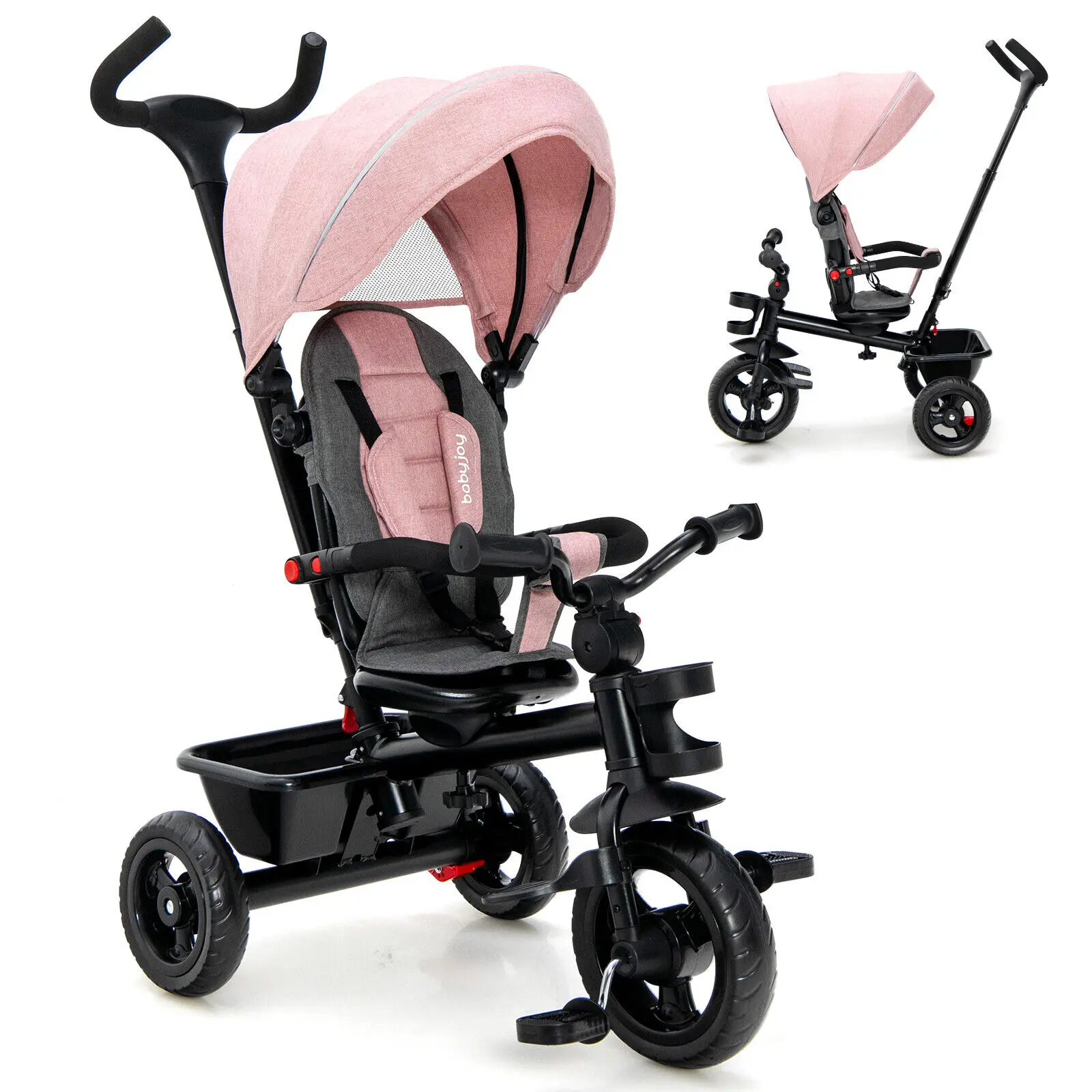 

Babyjoy 4-in-1 Baby Tricycle Toddler Trike w/ Convertible Seat Pink