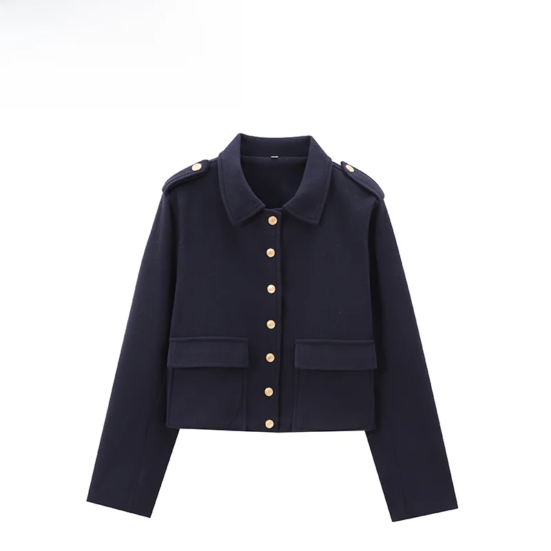 

ZBZA Soft ort Faionable Jaet Women's Autumn New Sle 30043 Polyester Fiber Collar Stand Design Versatile Sle