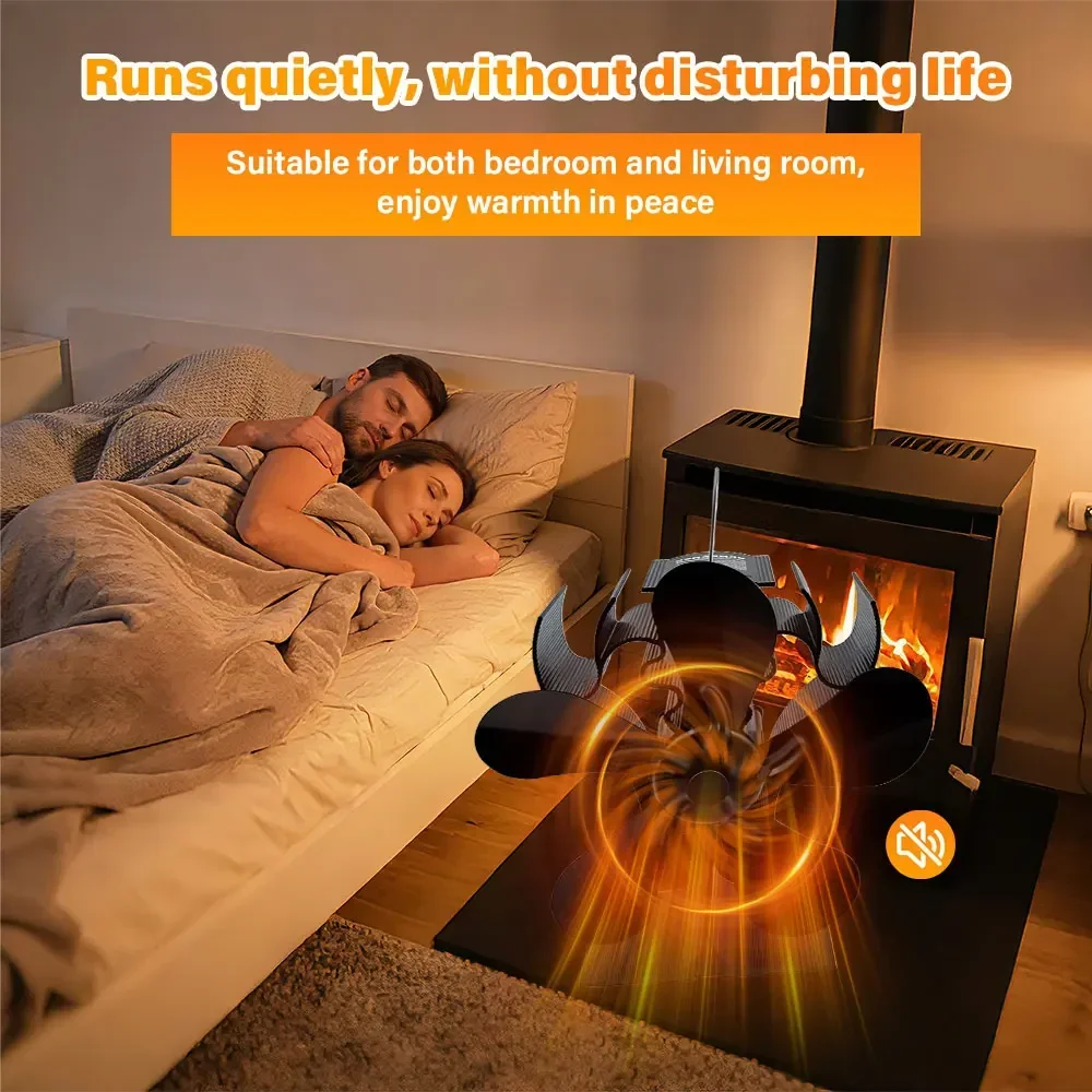 Heat Powered Stove Fan Eco Quiet Black 5 Blades Efficient Heat Distribution for Log Wood Burner Fireplace Winter Warmer Home