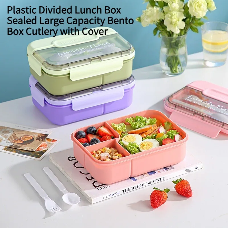 Bento box with cutlery, large capacity plastic lunch box, large capacity all-in-one sealed lunch box, suitable for school and of
