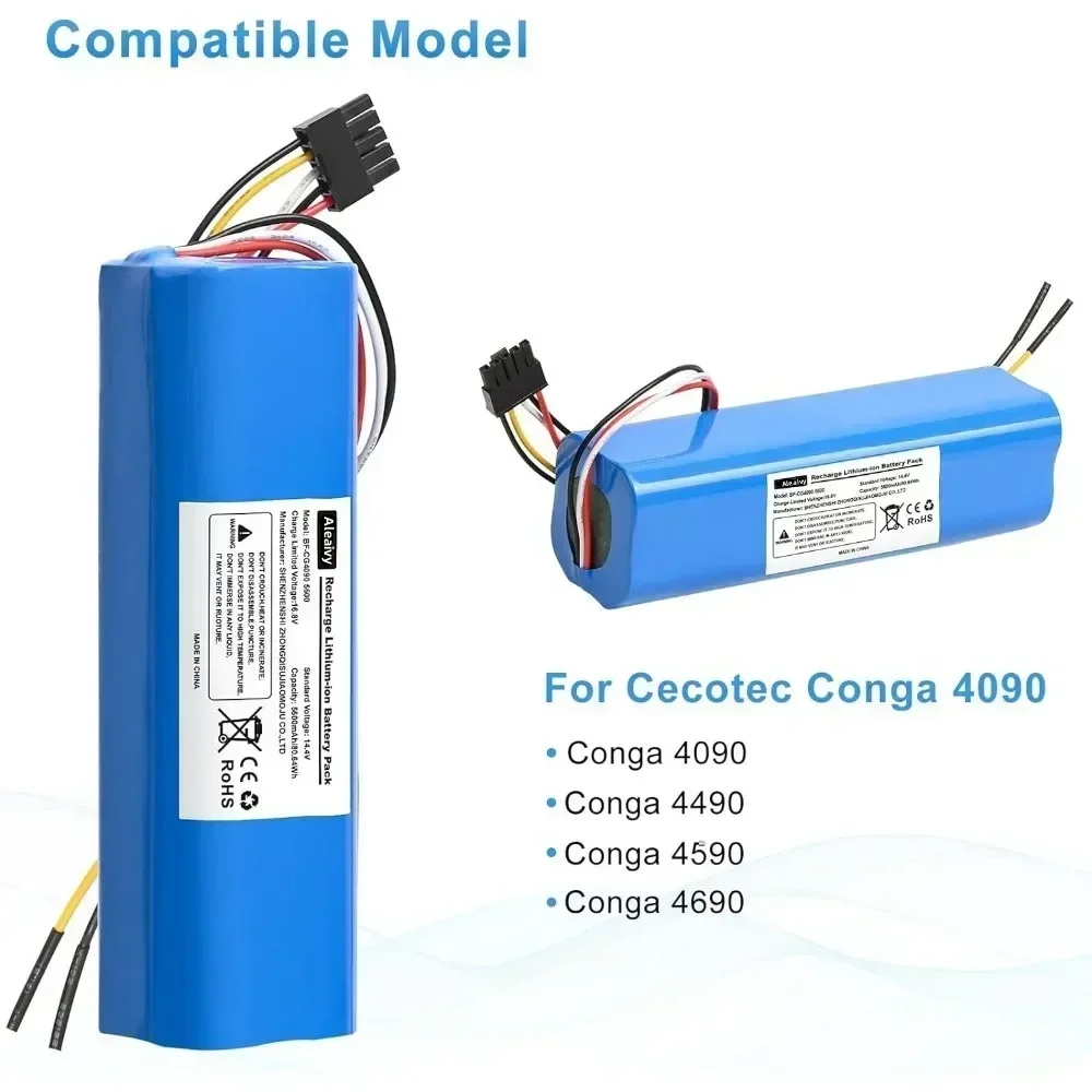 Immagine 4: 100% nuova batteria agli ioni di litio 12800mAh per CECOTEC CONGA 4090 4490 4690 4590 Robot aspirapolvere 14.4V 18650 4S2P batterie