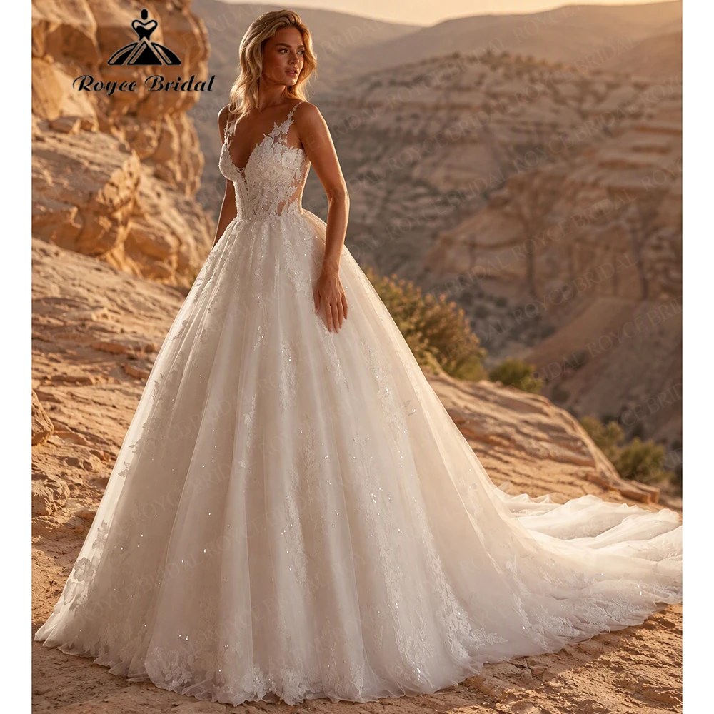 Roycebridal Backless Appliques Elegant A Line Wedding Dresses 2027 V Neck Boho Beach Bridal Gown Customized Vestido De Novia
