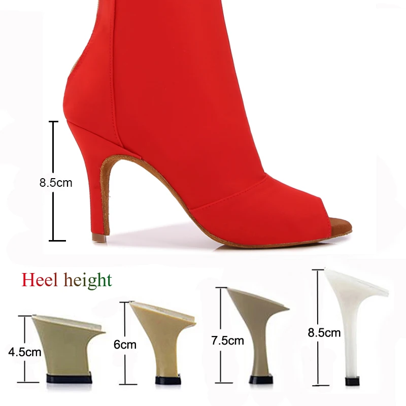 Latin Women's Boots Salsa Tango Ballroom Party Women's Shoes Red Elastic Fabric Heeled Boots Outdoor Dance Sneakers