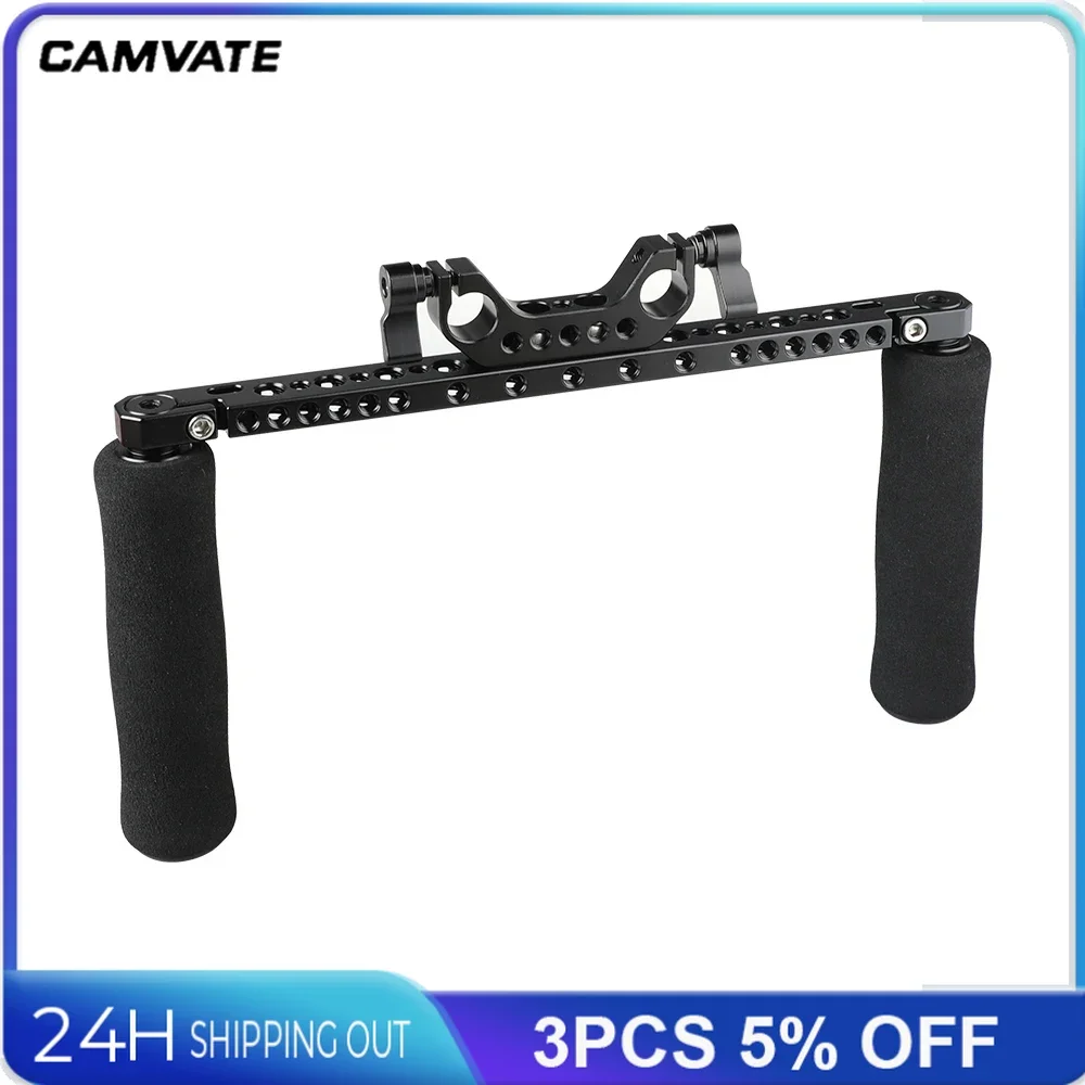 CAMVATE Universal Sponge Handle Grips With Cheese Bar &15mm Dual Rod Clamp Adapter For DSLR Camera Shoulder Rig Support System