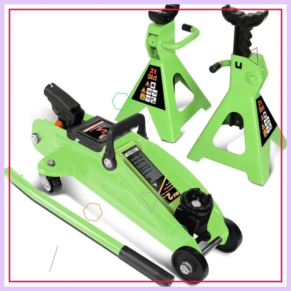 

Low Profile Hydraulic Trolley Service/Floor Jack Combo with 2 Ratchet Jack Stands, 2 Ton Capacity, Green