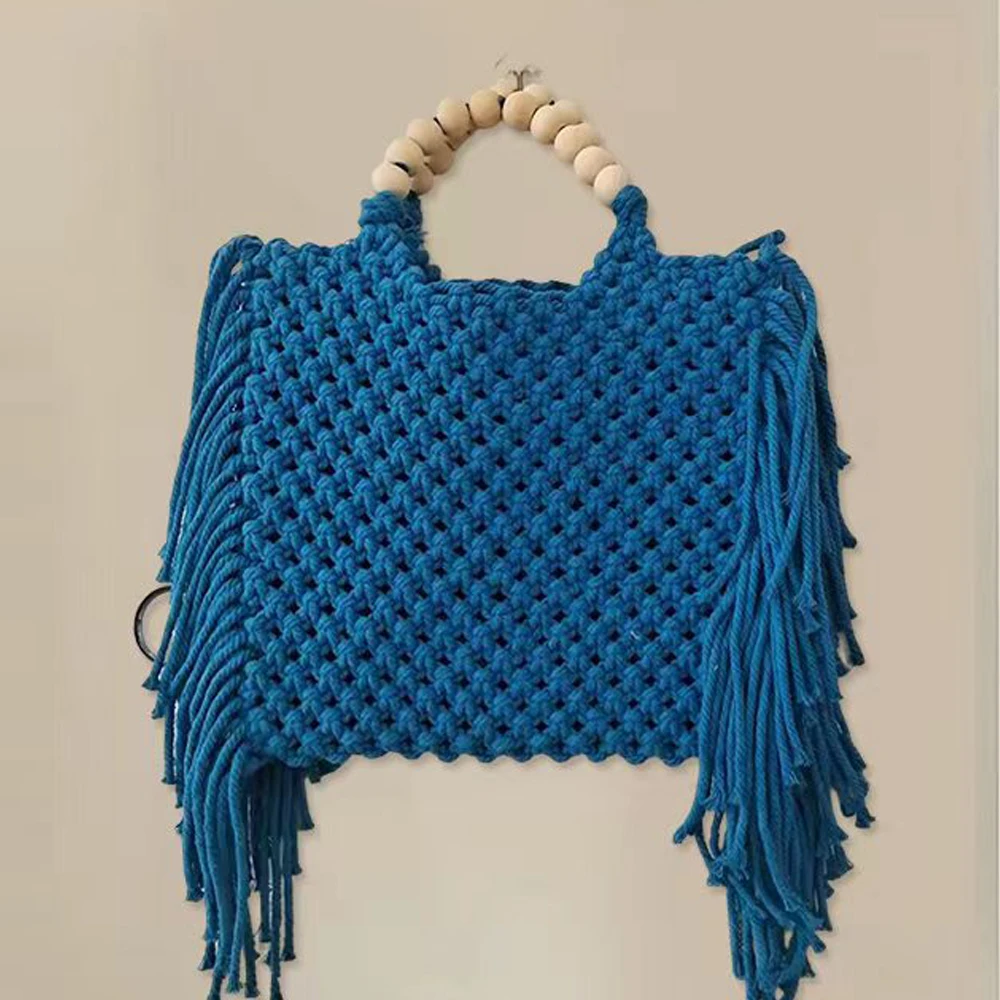 Casual Tassel Straw Shoulder Bag Female Handmade Woven Crossbody Bag Bohemian Kintted Lady Handbag Beach Bag Flap Bag sac