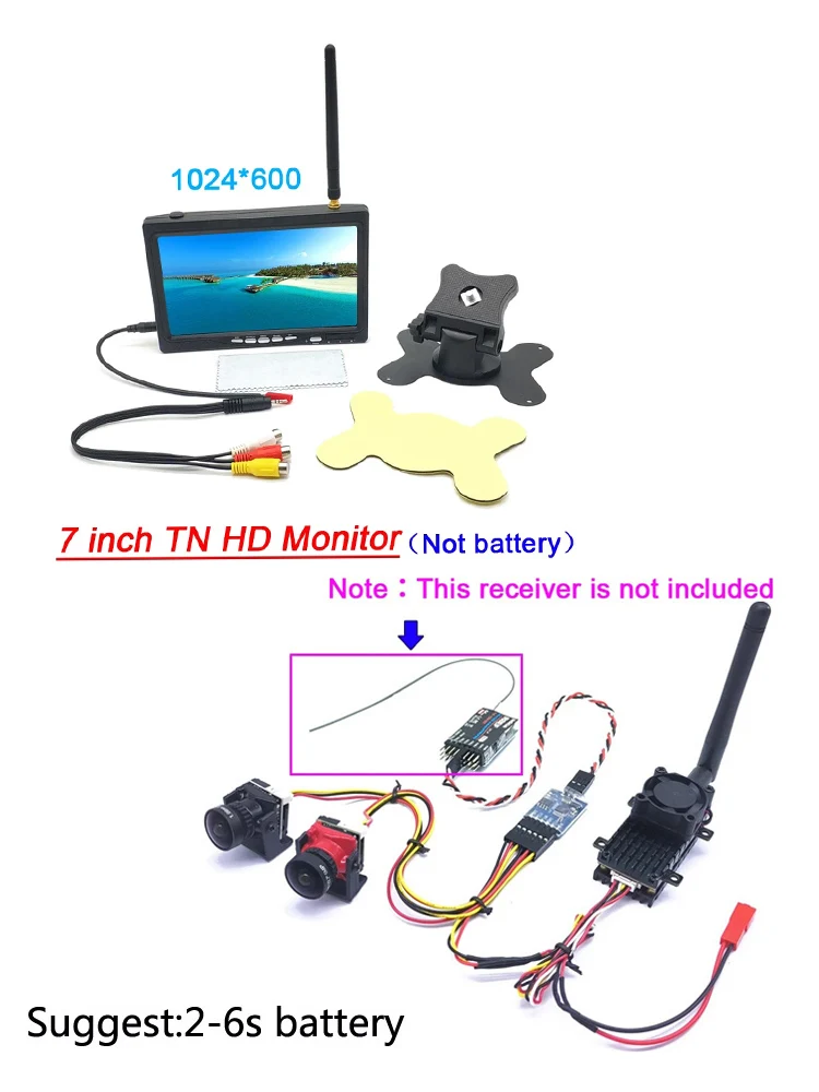 5.8G 2W Transmitter 2000mW VTX and Dual 1200TVL fpv Dual Starlight  fpv camera + 7 inch fpv TN HD monitor 1024*600 screen