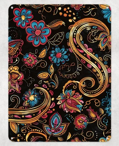 Black Indian Paisley Pattern Metal Poster Wall Tin Sign Man Cave Shed Plaque --Tin Sign