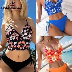 Nadanbao Bikini Set Sexy Swimwear Woman Summer Backless Fashion Floral Printing Bikini Female Surfing Beach Party Swimsuit