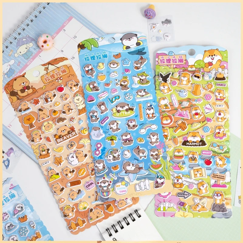 4 pcs/lot Kawaii Marmot Beaver Cartoon 3D Stickers Scrapbooking DIY Journal Stationery Sticker Cute Deco Aesthetic Art Supplies