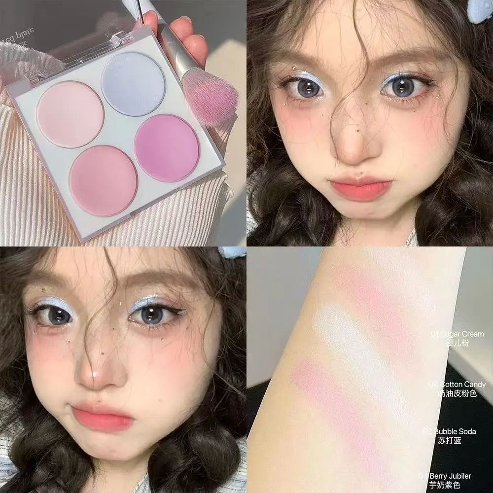 Korean four-color blush,ice cream color,low-saturation pink/blue/purple,naturally brightening & contouring,perfect holiday gift image 4