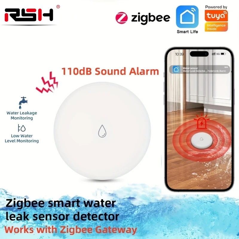 Tuya ZigBee Smart Water Leakage Sensor Detector IP54 Water Immersing Leak Overflow Alert Sensor Smart Home Security Protection