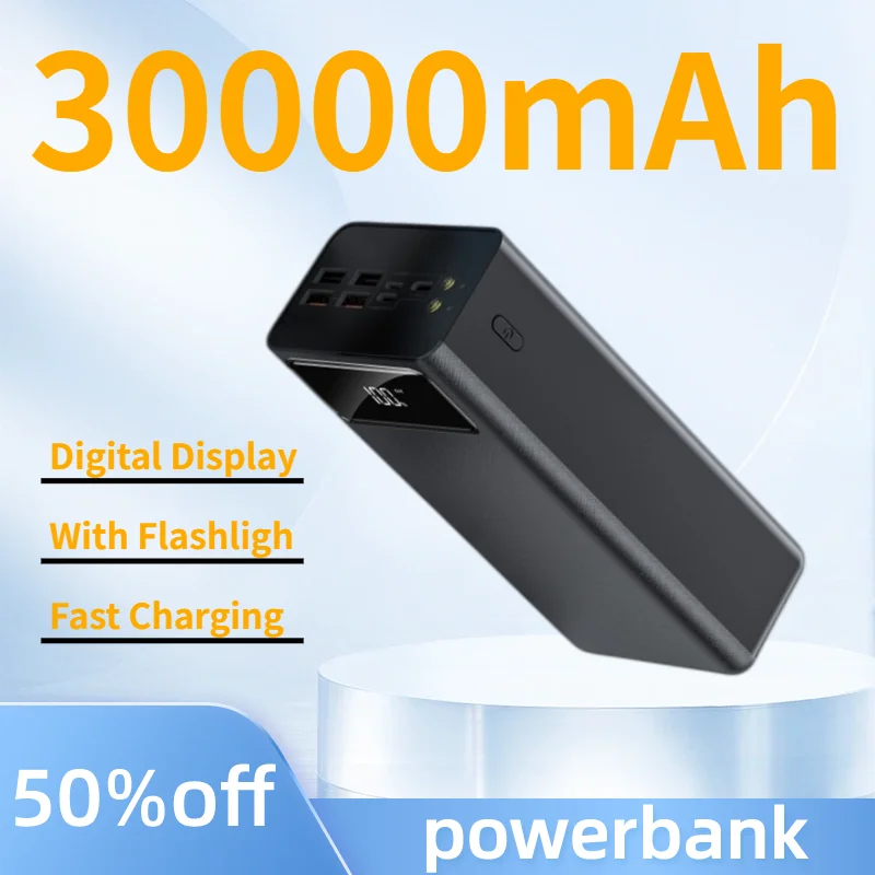 30000mAh Portable Power Bank Fast Charging External Battery Pack Digital Display with Flashlight Compatible with iPhone Samsung