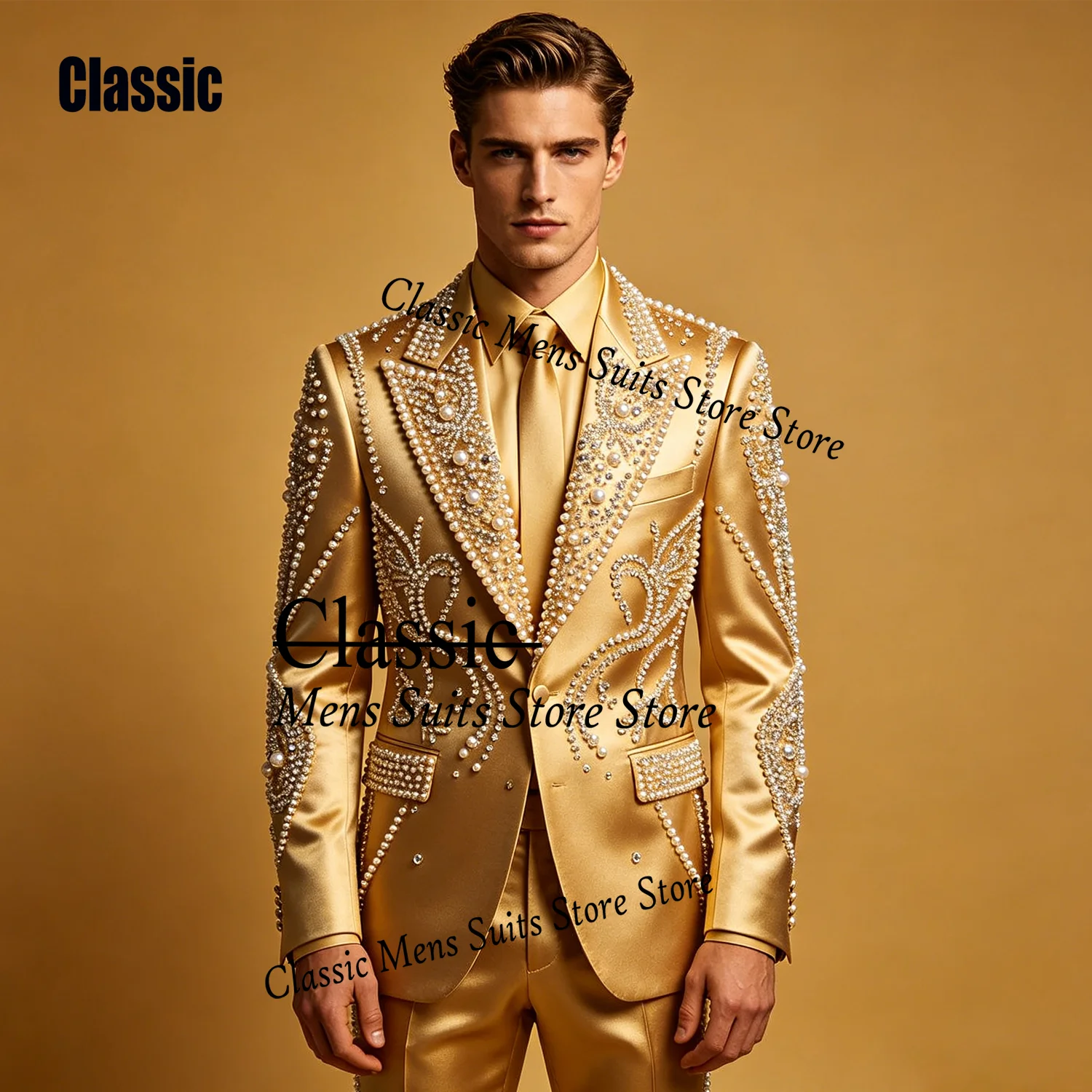 

Exquisite Crystal Gem Suit For Men Elegant Groom Party Male Blazer 2 Piece Sets Customized Slim Fit Tuxedos Birthday Ropa Hombre