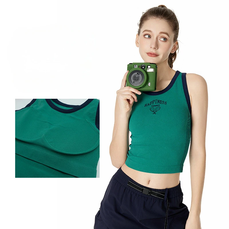 SharpStar Ribbed Texture Vintage Sports Vest Breathable Yoga Vest With Chest Pad Stretchy Workout Casual Vest Plus Size