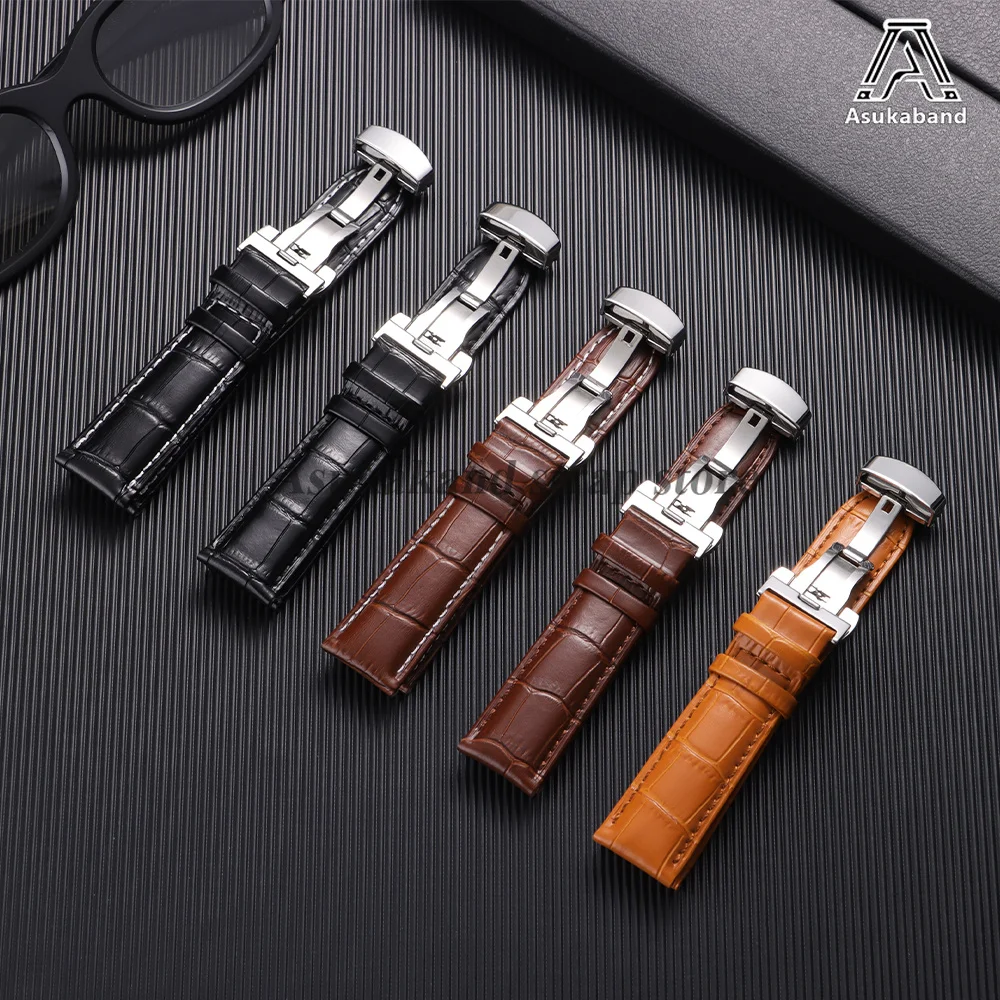 Genuine Leather Watchstrap 18mm 20mm 22mm 24mm for Omega for Seiko Vintage Leather 14/18/19/21mm Men Butterfly Buckle Watch Band