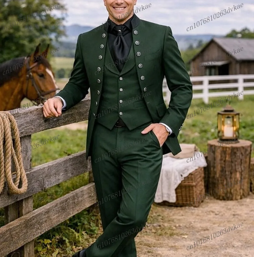 

Новый темно-зеленый мужской костюм для свадьбы, вечеринки, жениха, шафера, выпускного, деловых встреч, мужской смокинг, комплект из 3 предметов: пиджак, жилет, брюки