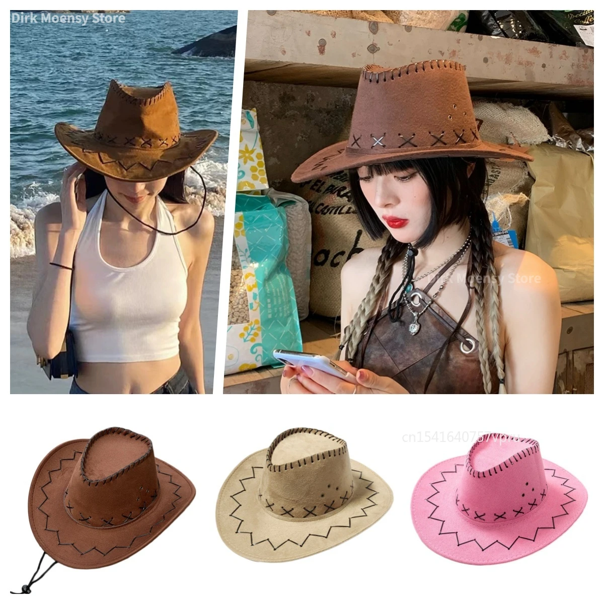 Vintage Western Style Suede Cowboy Hat Unisex Wide Brim Panama Jazz Hat Outback Hat Streetwear Fancy Dress Accessory S/L