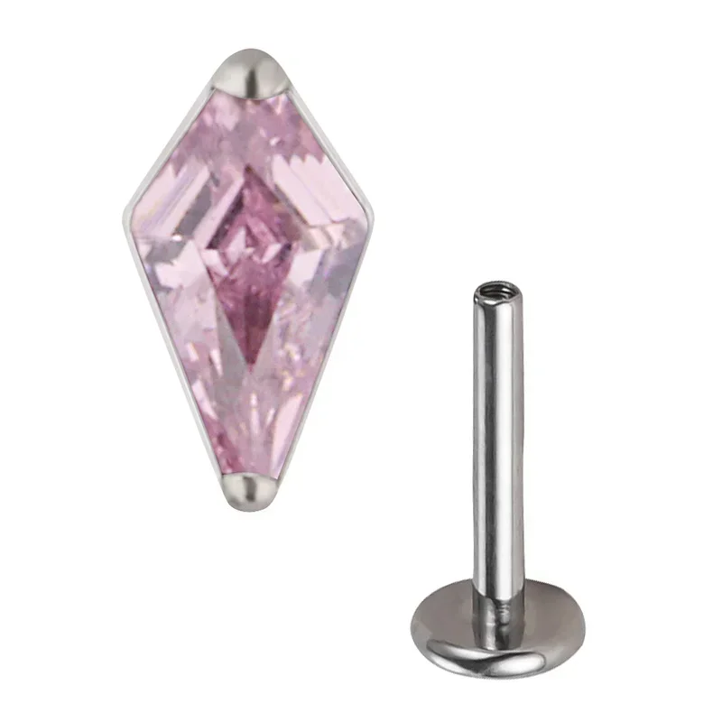 Titanium Rhombus Ear Piercing Earrings, Zircon Paved