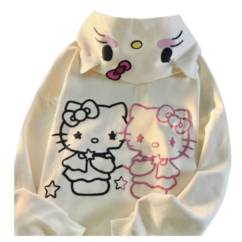 Sanrio Hello Kitty bluza Anime Y2k z długim rękawem bluzy z kapturem Harajuku Oversized bluzy z kapturem Streetwear kurtki