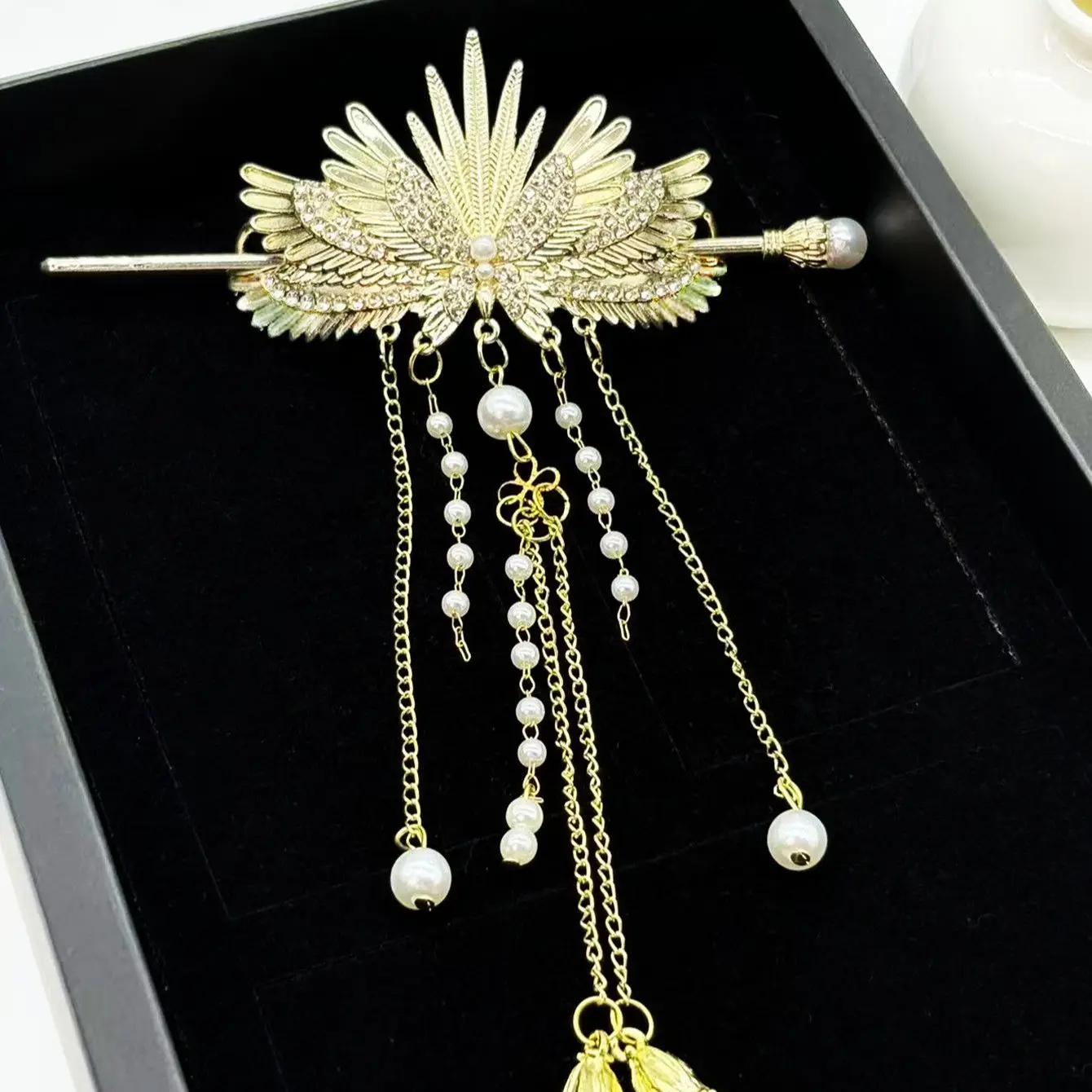 

Women Ladies Festivals Headdress New Headwear Angel Wing Alloy Tassels Hair Sticks Girls Hair Clip Female Hair Accessories