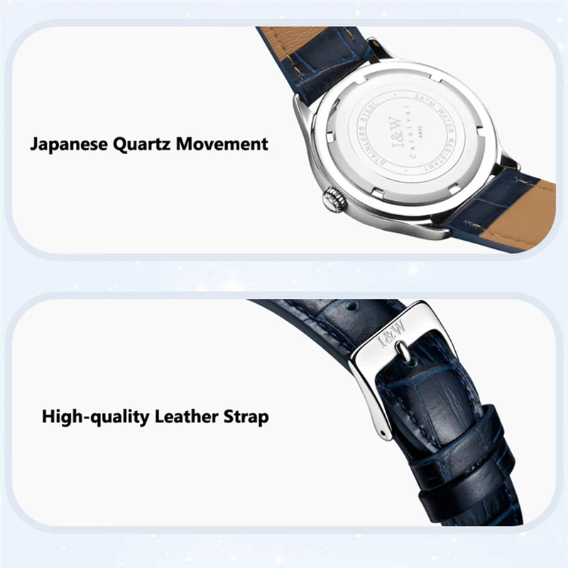 IW Fashion Diamond Blue Dial Quartz Watch Women Simple Premium Leather Strap Luxury Waterproof Ladies Watch Relogio Feminino