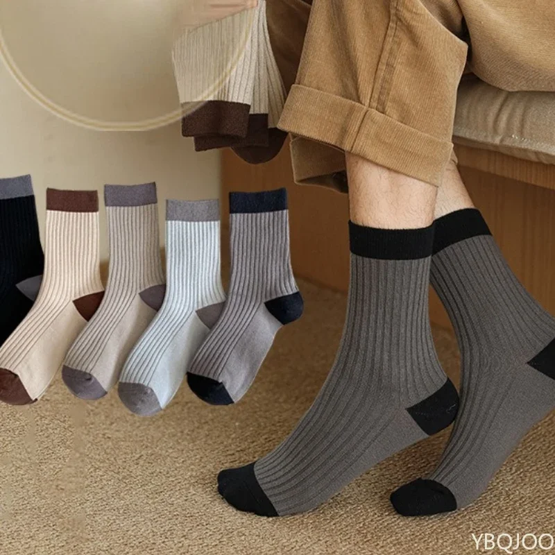 

5 pairs men's pure cotton socks mid length socks spring autumn thick anti odor socks men's sweat absorbing mid length socks