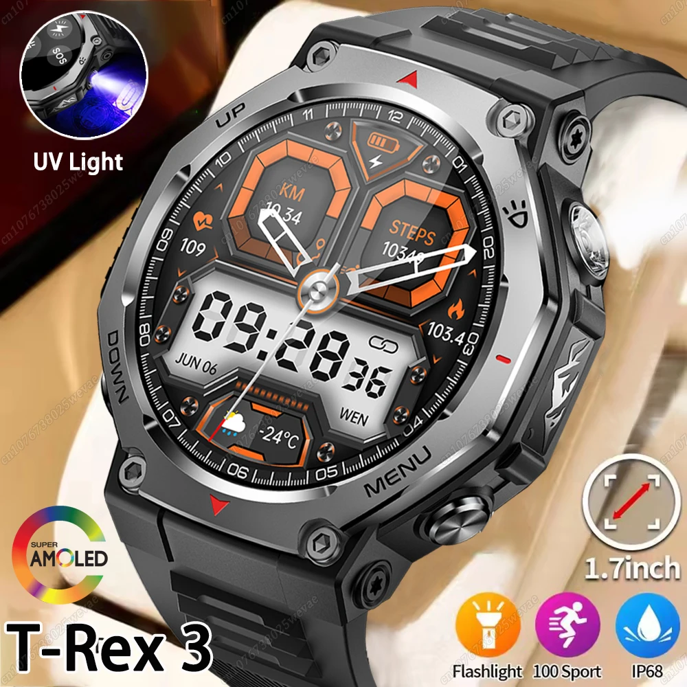 

T-Rex 3 GPS военные умные часы для мужчин 525 мАч аккумулятор большой емкости уличный фонарик BT Call водонепроницаемые 100+ спортивных умных часов
