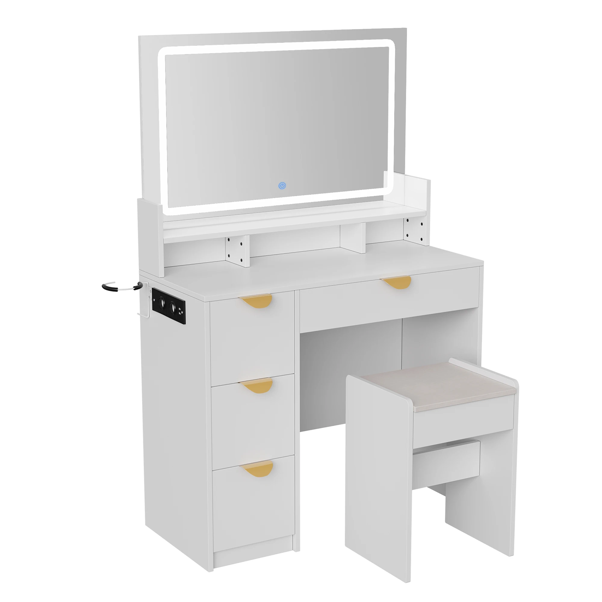 Rosahqnda LED-Beleuchtung Schminktisch mit einstellbarer Helligkeit Schminktisch mit Spiegel Kosmetiktisch mit Schubladen – Detail 24