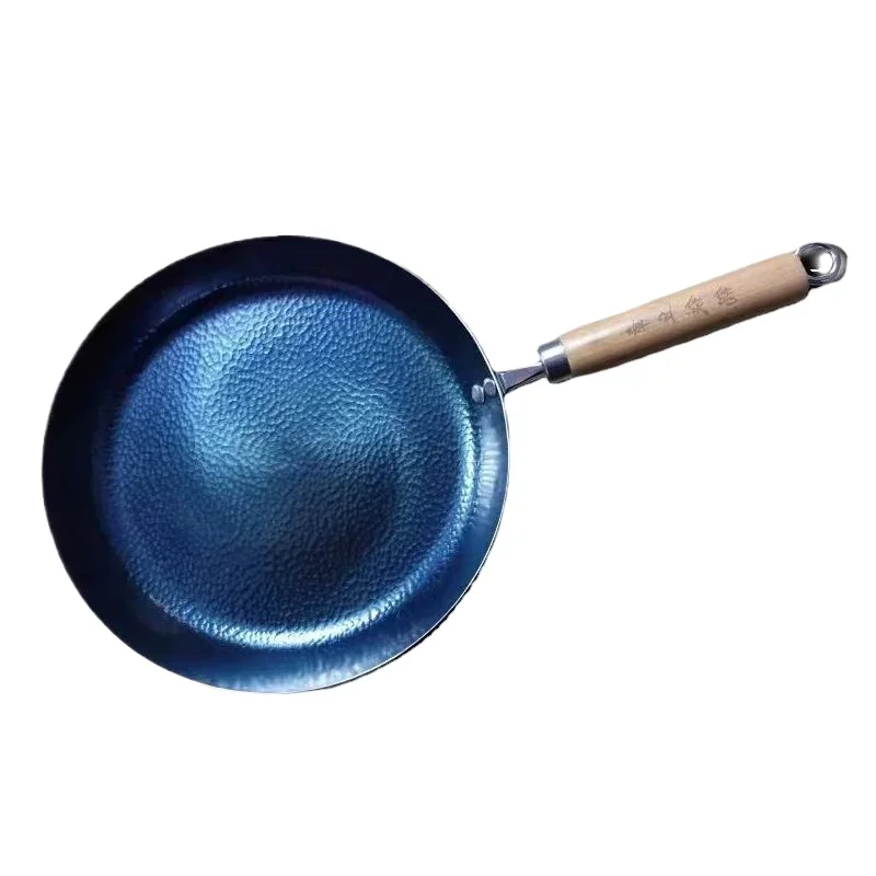 30cm Frying Pan Cast Iron Pan Uncoated Kitchen Cookware with Anti-scald Wooden Handle for Gas Stove Induction Cooker