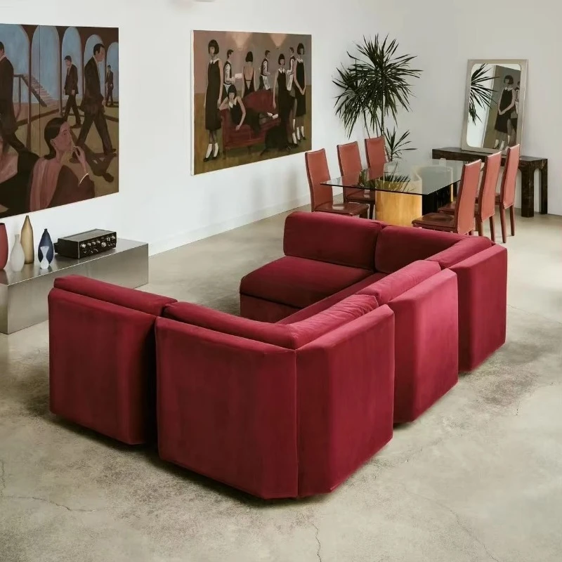 Retro simple modular combination sofa velvet fabric living room furniture U-shaped hotel sofa