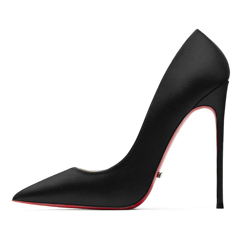 النساء الكعوب الحرير 2025 المرأة أنيقة عالية الكعب العلامة التجارية الفاخرة الأحمر لامعة قيعان أشار تو مثير مضخات السيدات حفلة موسيقية أحذية النساء