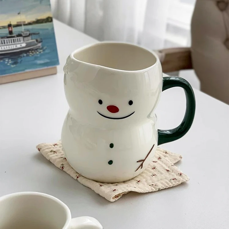 

Kawaii Ins Ceramic Mugs Coffee Cups Cute Chubby Snowman Breakfast Milk Cup Fashion Vintage Afternoon Tea Cup Valentine Day Gift