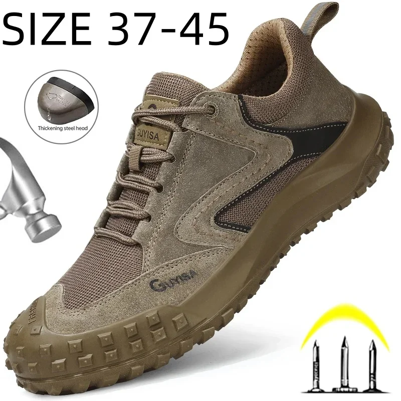 GUYISA New Mesh Men Safety Shoes Anti-Smash Protective Safety Boots Indestructible Steel Toe Shoes Men Work Sneakers Size 37-45