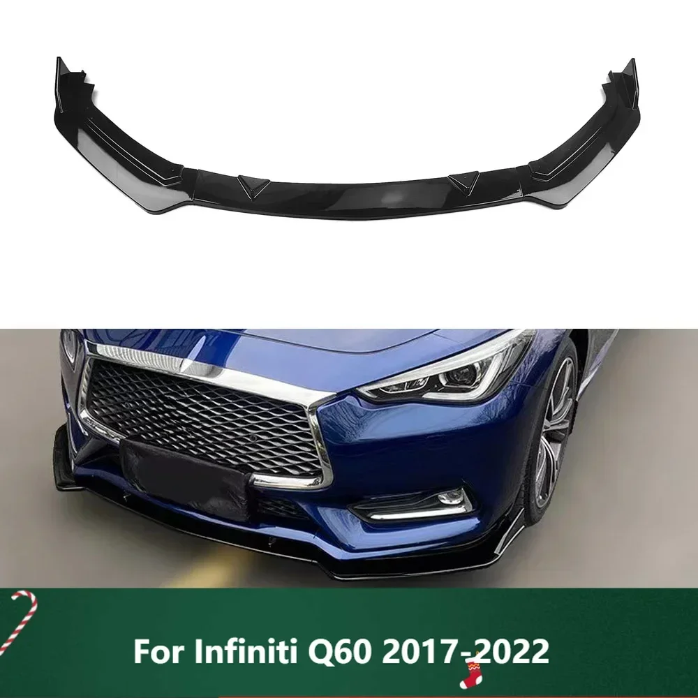 

New！Glossy Black/Carbon Fiber Look Front Bumper Spoiler Lip Splitter Car Lower Body Kit Guard Plate Blade For Infiniti Q60 2017-