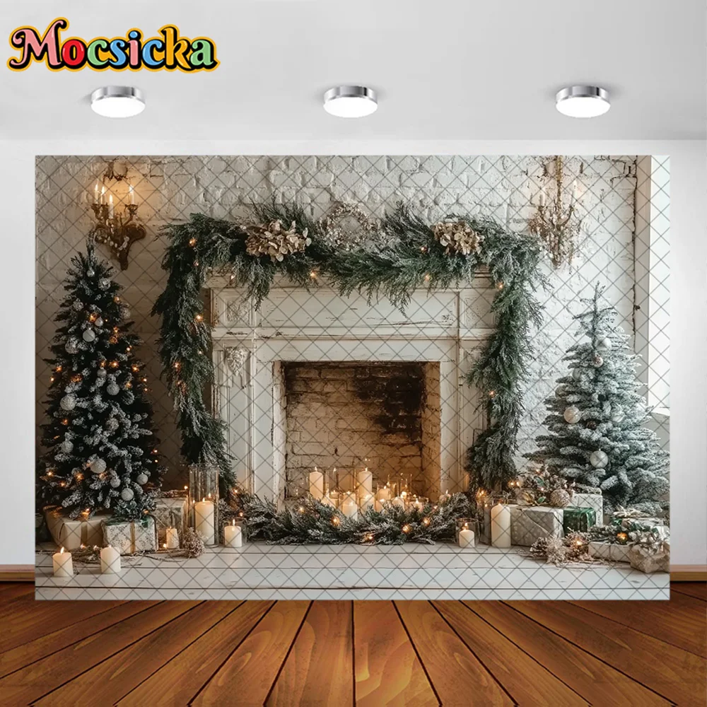Mocsicka Latar Belakang Fotografi Pohon Natal Perapian Lilin Dekorasi Latar Belakang Anak Bayi Natal Pesta Liburan Prom Studio Prop
