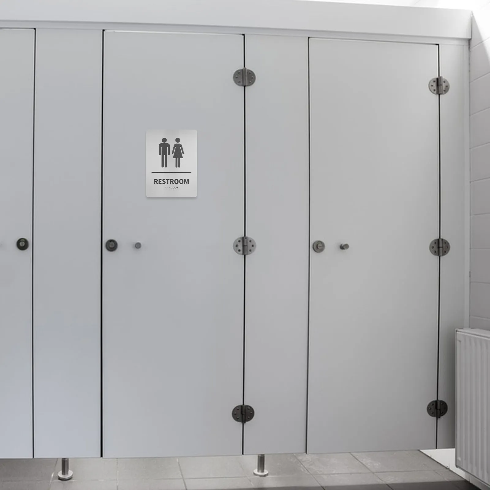 Restroom Sign Washroom Sign Plate Clear Male Female Symbols Braille Tactile Design Easy Stick Installation for Home Commercial