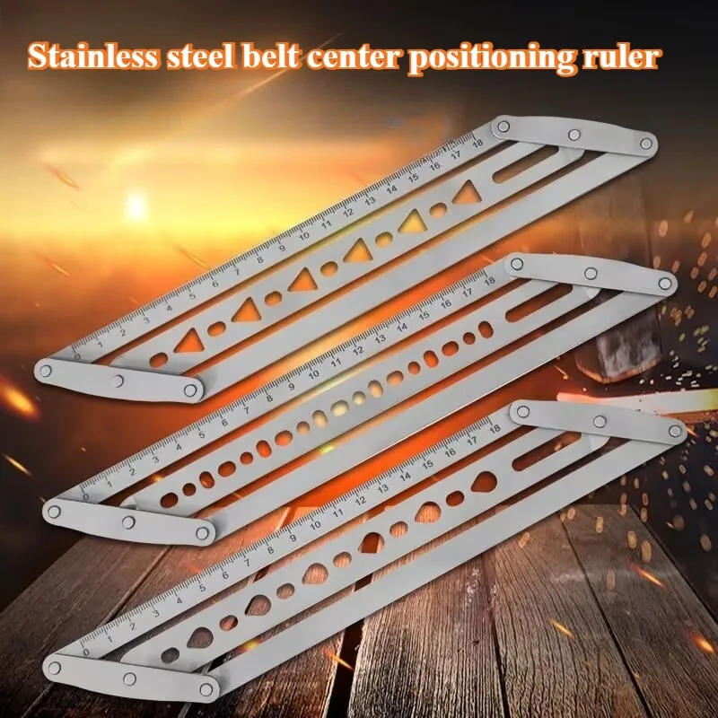 Stainless Steel Belt Center Positioning Ruler Template Handmade DIY Belt Center Punching Positioning Auxiliary Leathercraft Tool