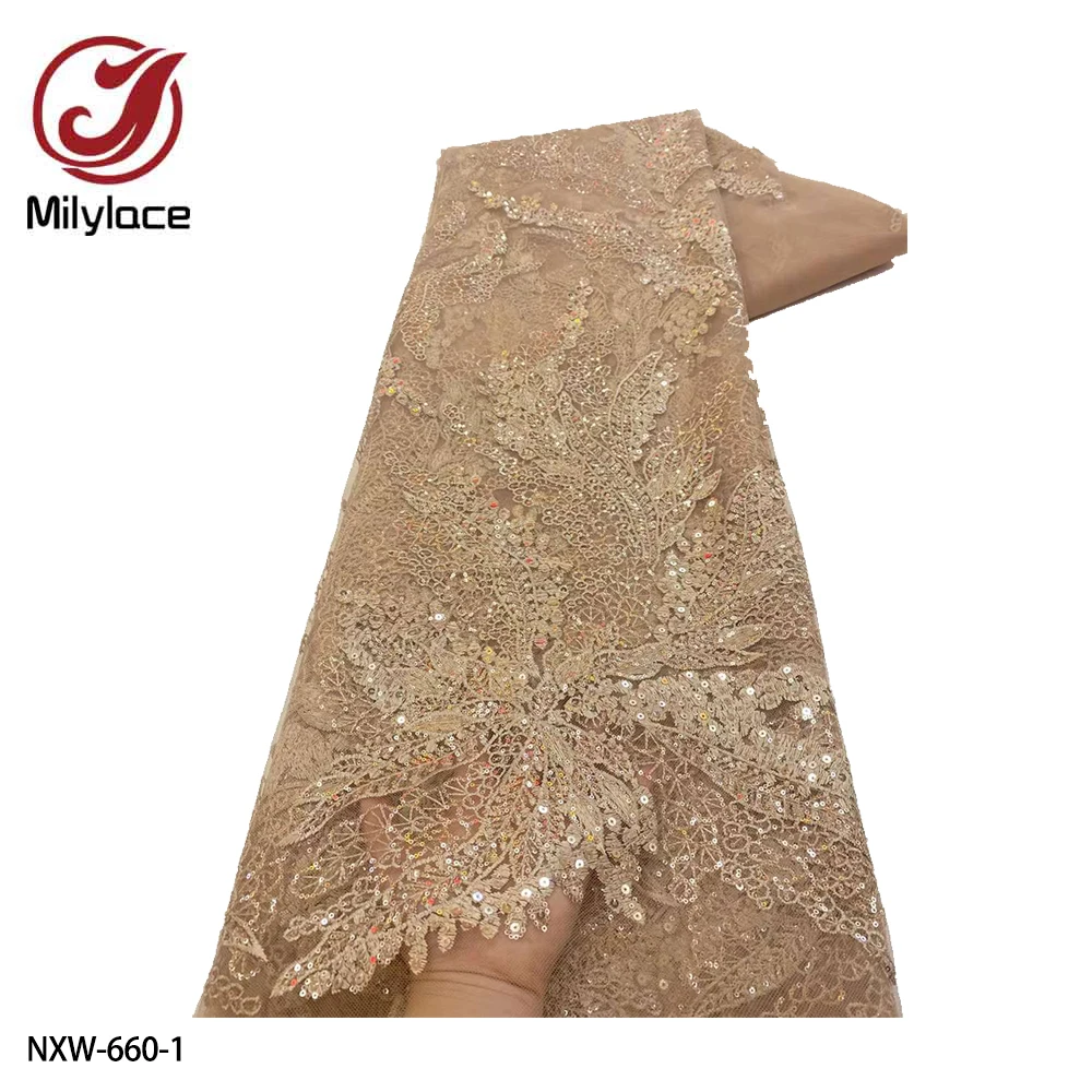 

African Sequins Lace Fabric 2023 High Quality Embroidery Lace Fabric for Bridal Material NXW-660